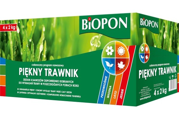 PIĘKNY TRAWNIK CAŁOROCZNY PROGRAM NAWOZOWY 4X2KG BIOPON